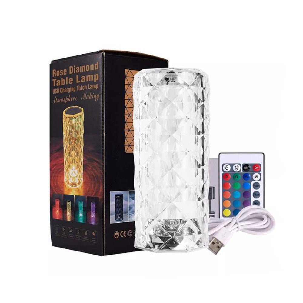 Настільна LED лампа з RGB та USB (21х9 см) та пульт ДК, Crystal Rose Ambience, Прозора / Акумуляторний нічник