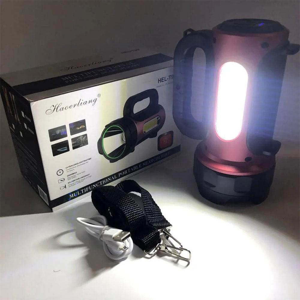 Кемпінговий ліхтар на сонячній батареї з Powerbank HEL-T93 LED + COB, Рожевий / Акумуляторний ліхтарик