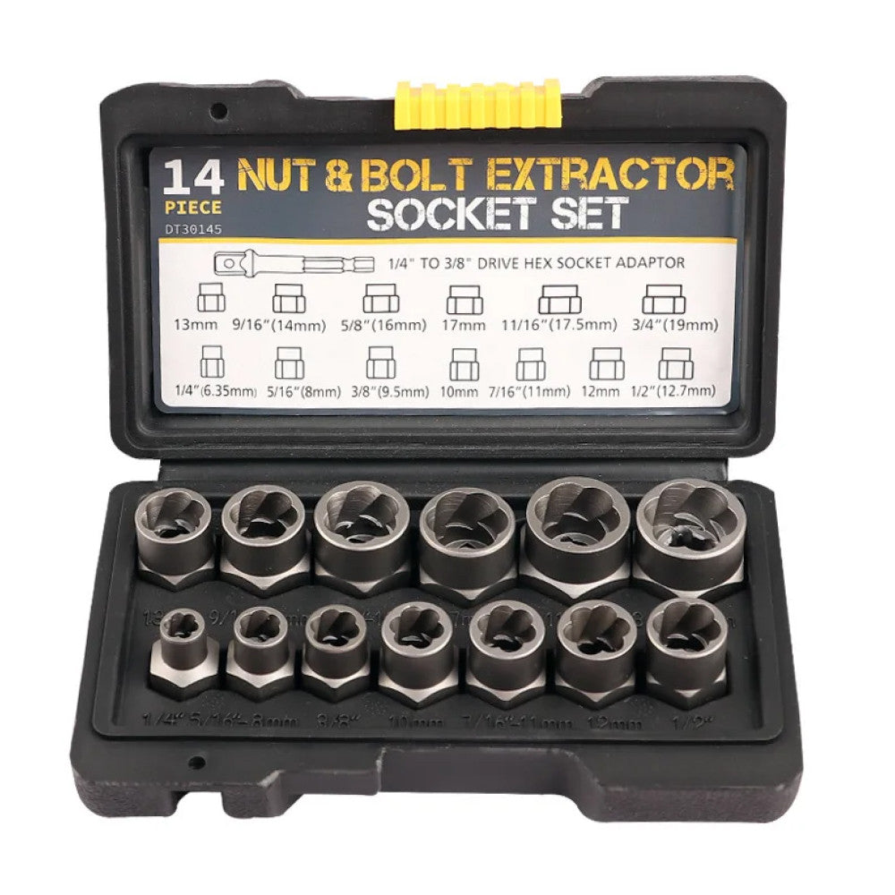 Набір екстракторів 14шт, Nut Extractor, Чорний / Набір для відкручування болтів / Набір головок для пошкоджених болтів