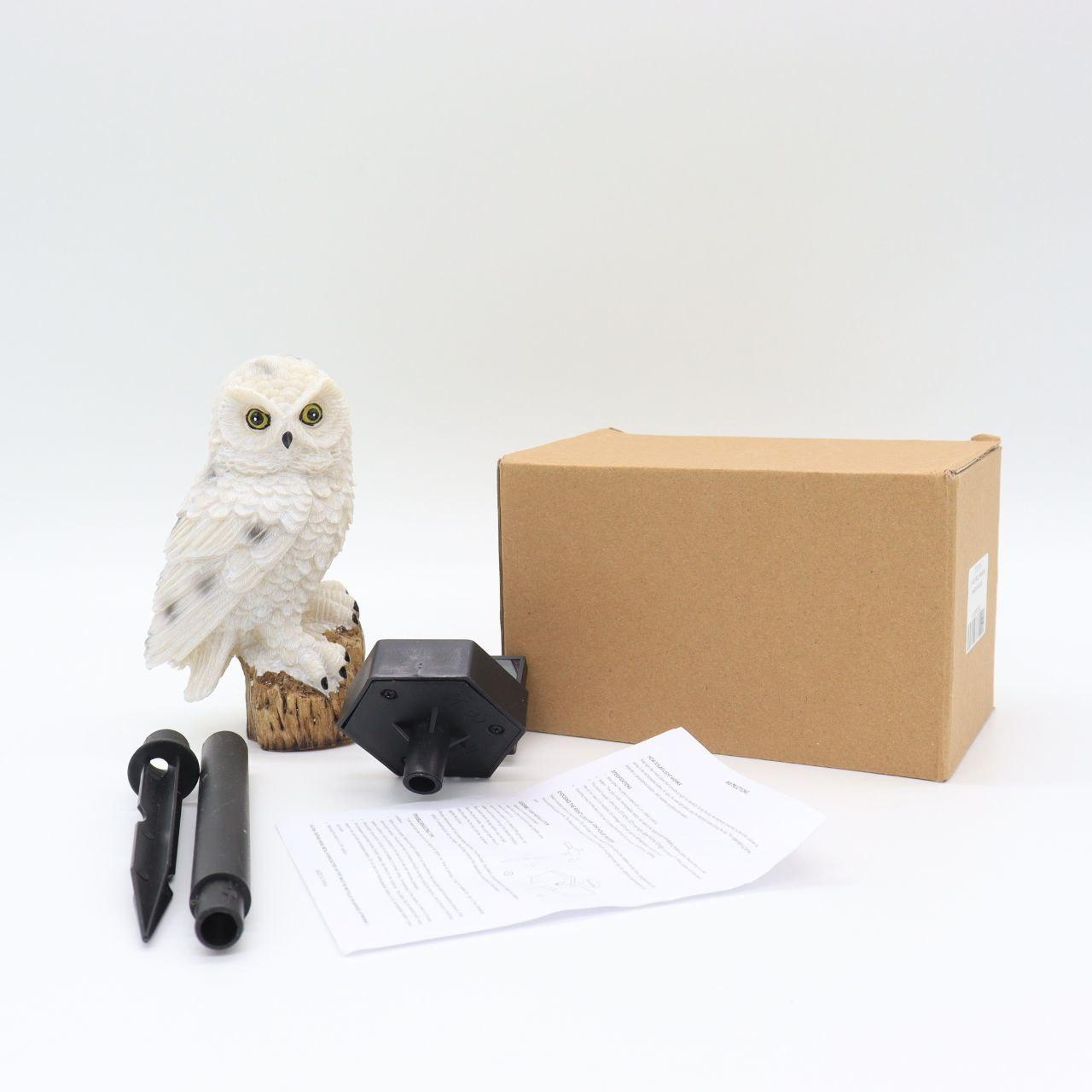 Садовий світильник на сонячній батареї 41см, Сова, Білий / Газонний ліхтар / Вуличний ліхтар для саду