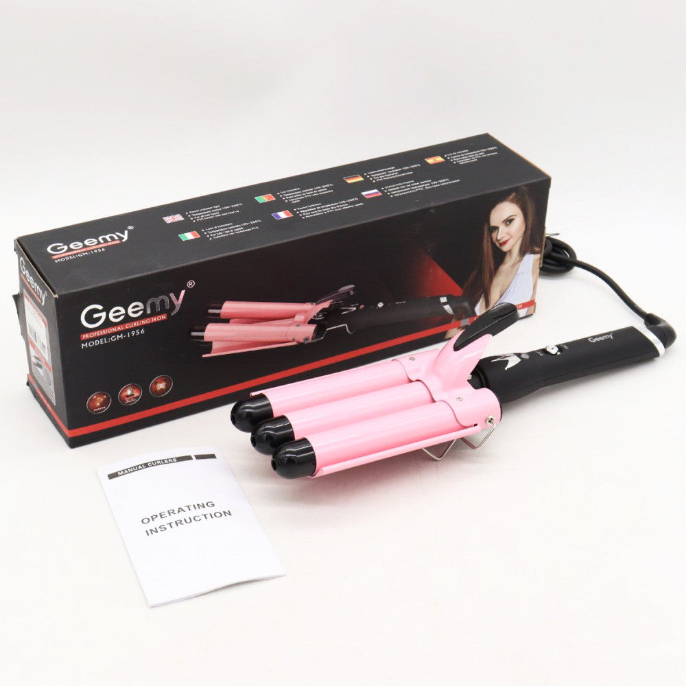 Плойка потрійна 90Вт, від мережі, GM 1956, Рожевий / Плойка хвиля / Плойка для волосся / Щипці для завивки волосся