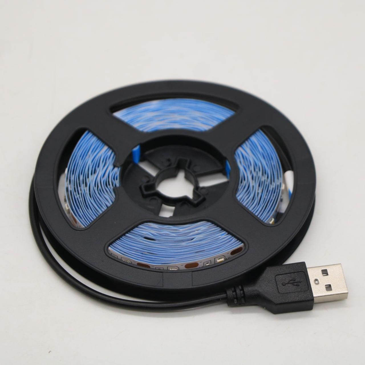 Світлодіодна LED стрічка 5м, від USB, Теплий Білий / Гнучка діодна підсвітка / Лед стрічка від повербанка