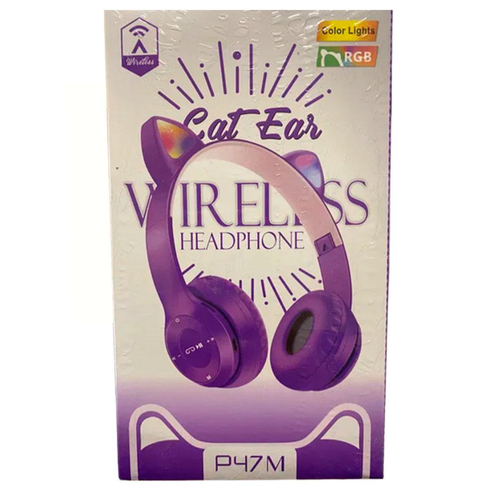 Бездротові Bluetooth навушники з котячими вушками та підсвічуванням Cat Miu Star P47 Фіолетові / Дитячі навушники