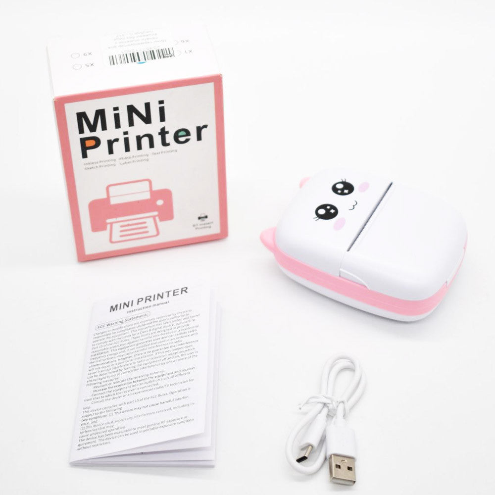Портативний міні принтер з Bluetooth + рулон термопаперу, Рожевий / Дитячий термопринтер / Фотопринтер