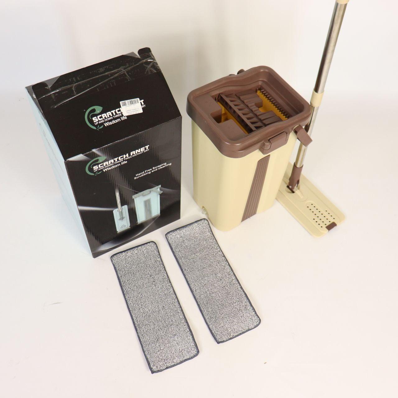 Швабра з відром 11л з автоматичним віджимом + 2 насадки, Cleaning Mop, Коричнева / Швабра ледарка для прибирання будинку