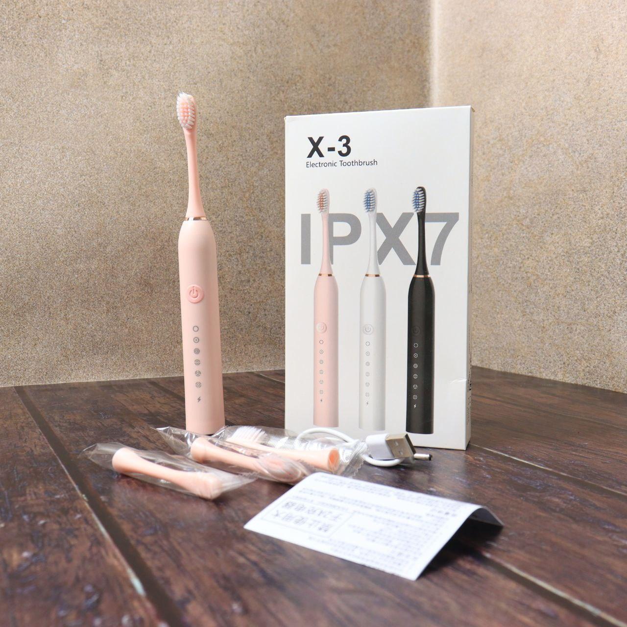 Ультразвукова зубна щітка з 4-ма насадками, Х-3, Рожева / Електрична зубна щітка