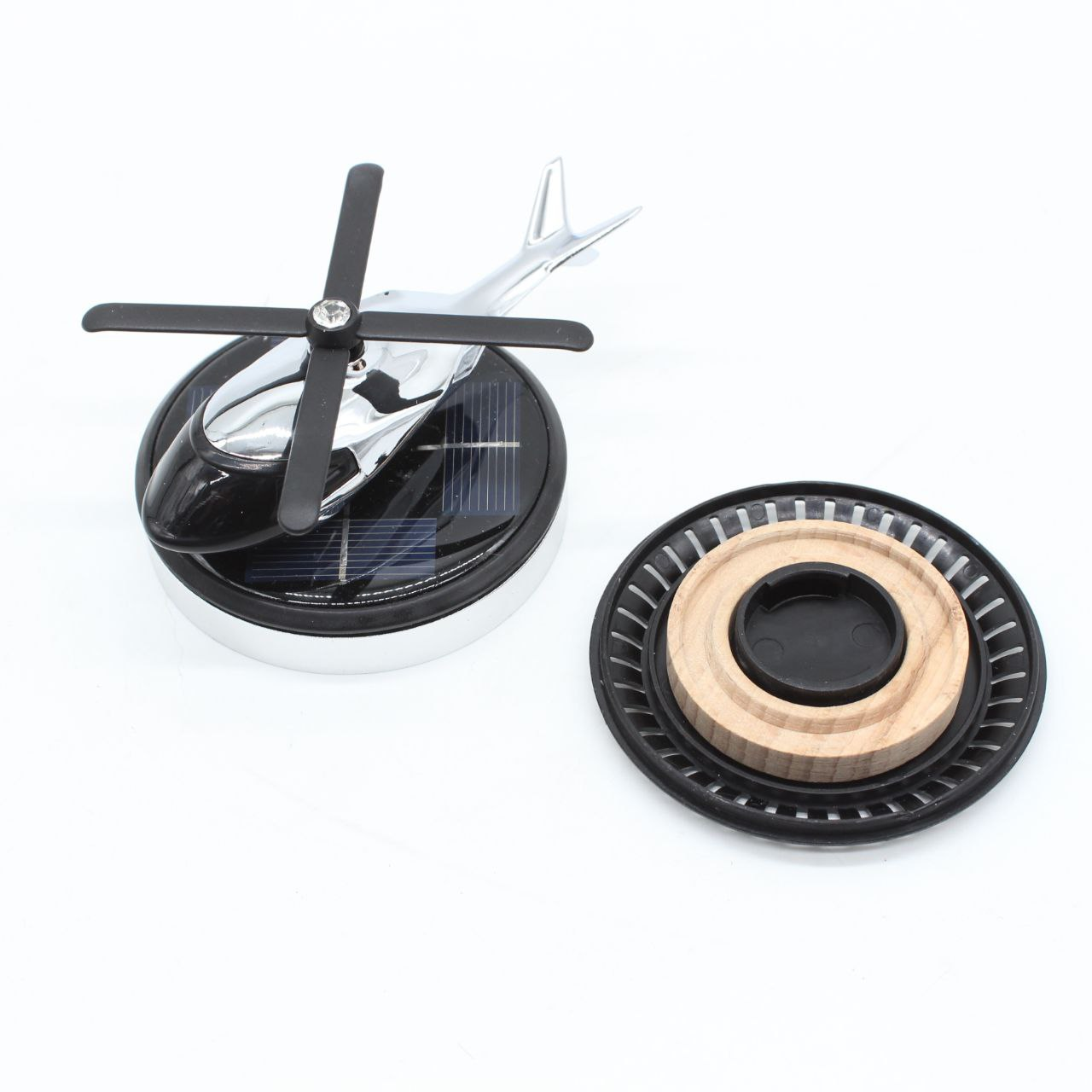 Автомобільний ароматизатор вертоліт з роздуванням на сонячній панелі + багаторазове просочення парфуми, Сріблястий / Ароматизатор