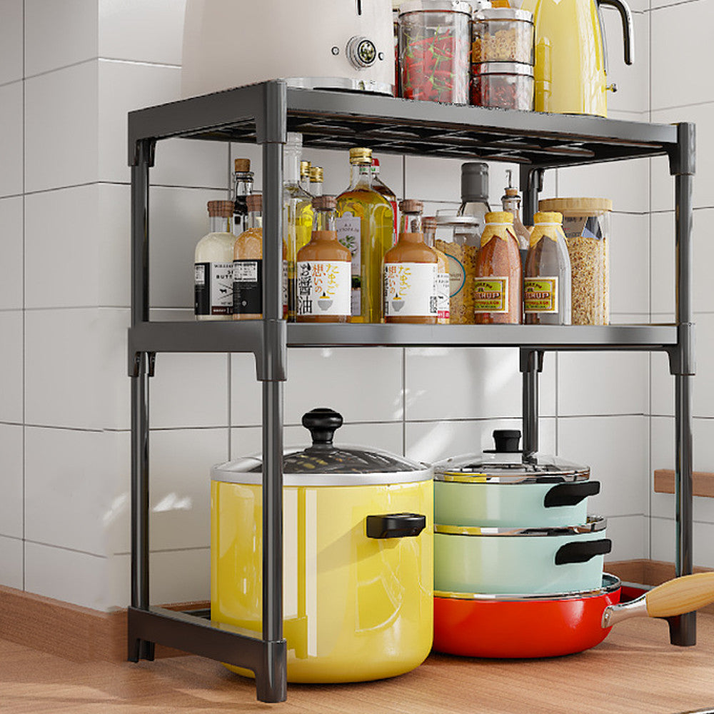 Органайзер для мікрохвильової печі з 2 полицями, 57х30х48см, Чорний / Органайзер для кухні / Настільна етажерка