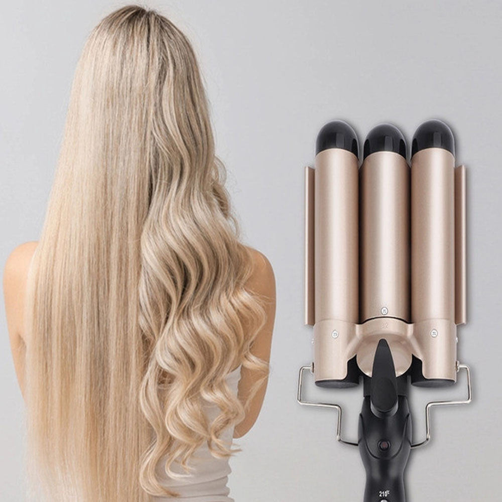 Плойка потрійна 90Вт, від мережі, GM 1956, Золотистий / Плойка хвиля / Плойка для волосся / Щипці для завивки волосся