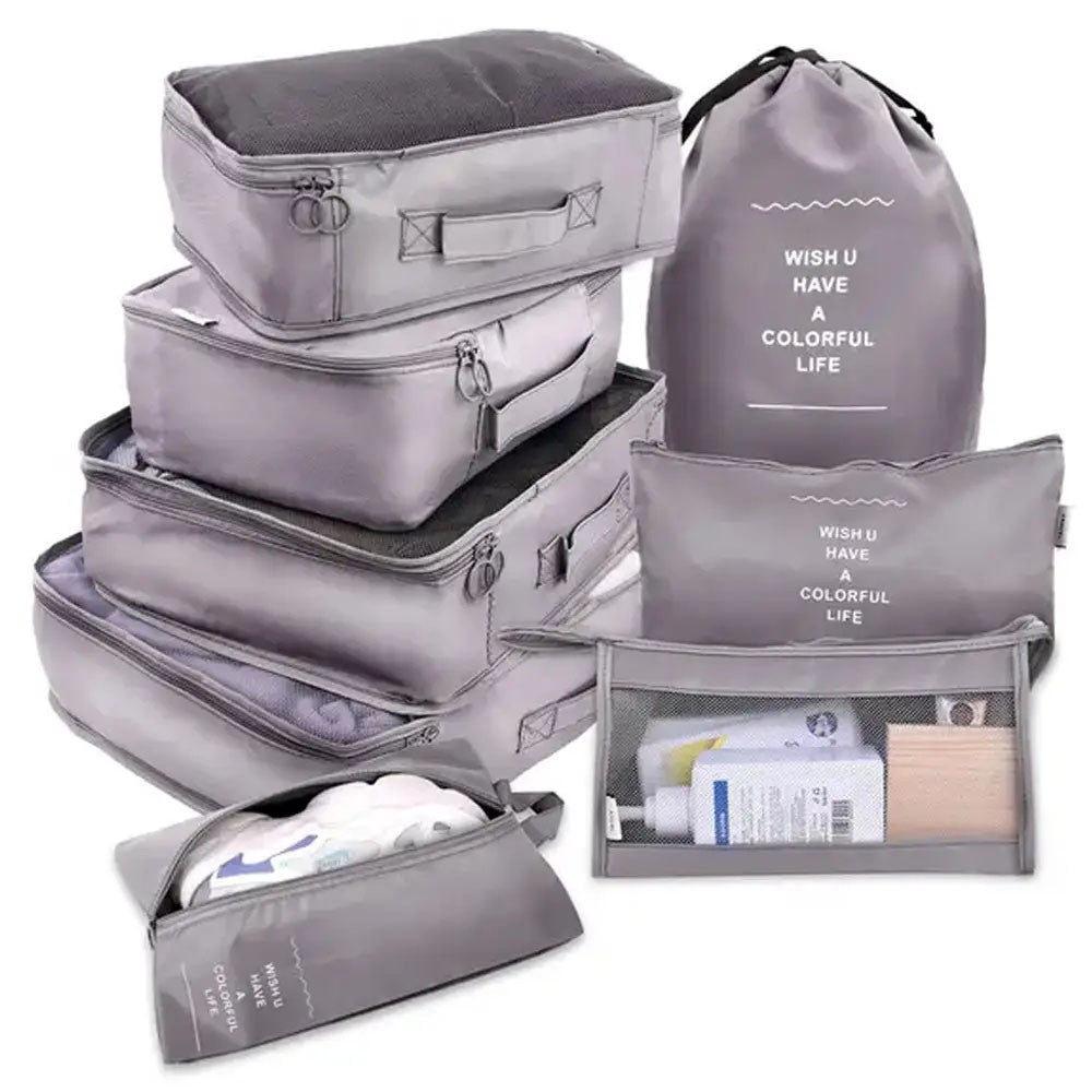 Набір дорожніх органайзерів 8 шт, Сірий / Дорожній набір органайзерів / Організатори для подорожей