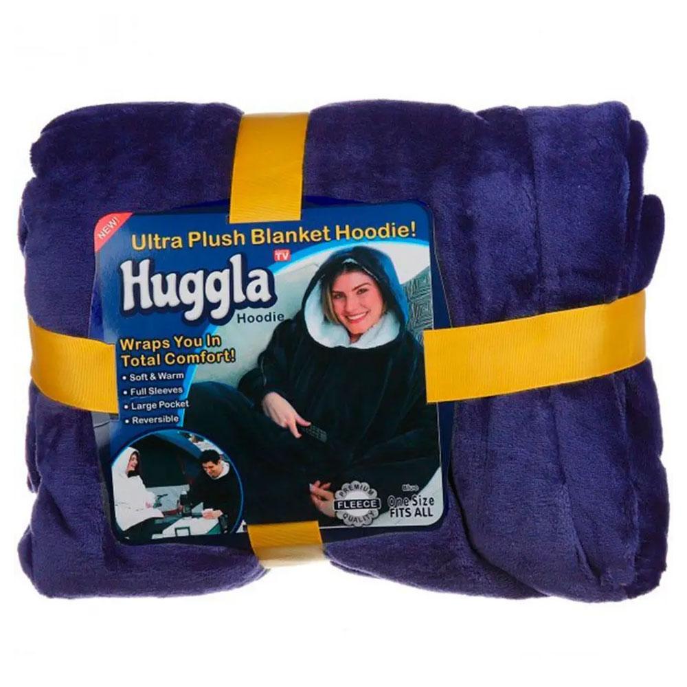 Оверсайз плед-халат з капюшоном 100х80см, Huggle Hoodie, Синій / Толстовка худі для дому / Плед з рукавами