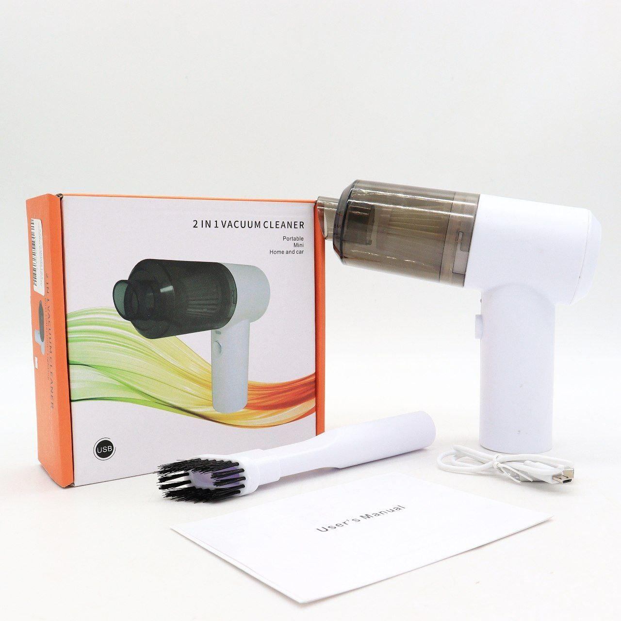 Автомобільний пилосос 2в1 Vacuum cleaner, Білий / Ручний пилосос з насадками та підсвічуванням