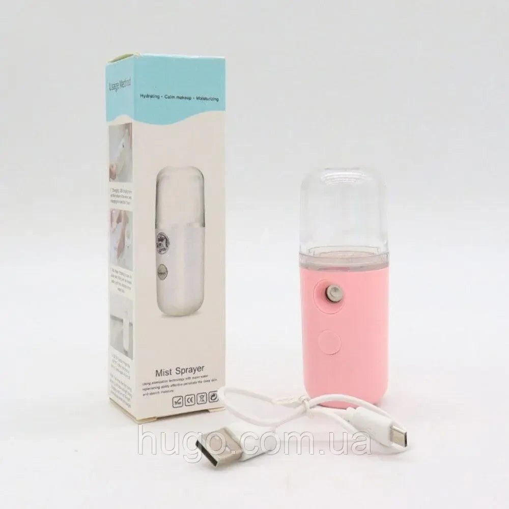Зволожувач для шкіри обличчя 30 мл ультразвуковий Nano Mist, Рожевий / Портативний нано спрей