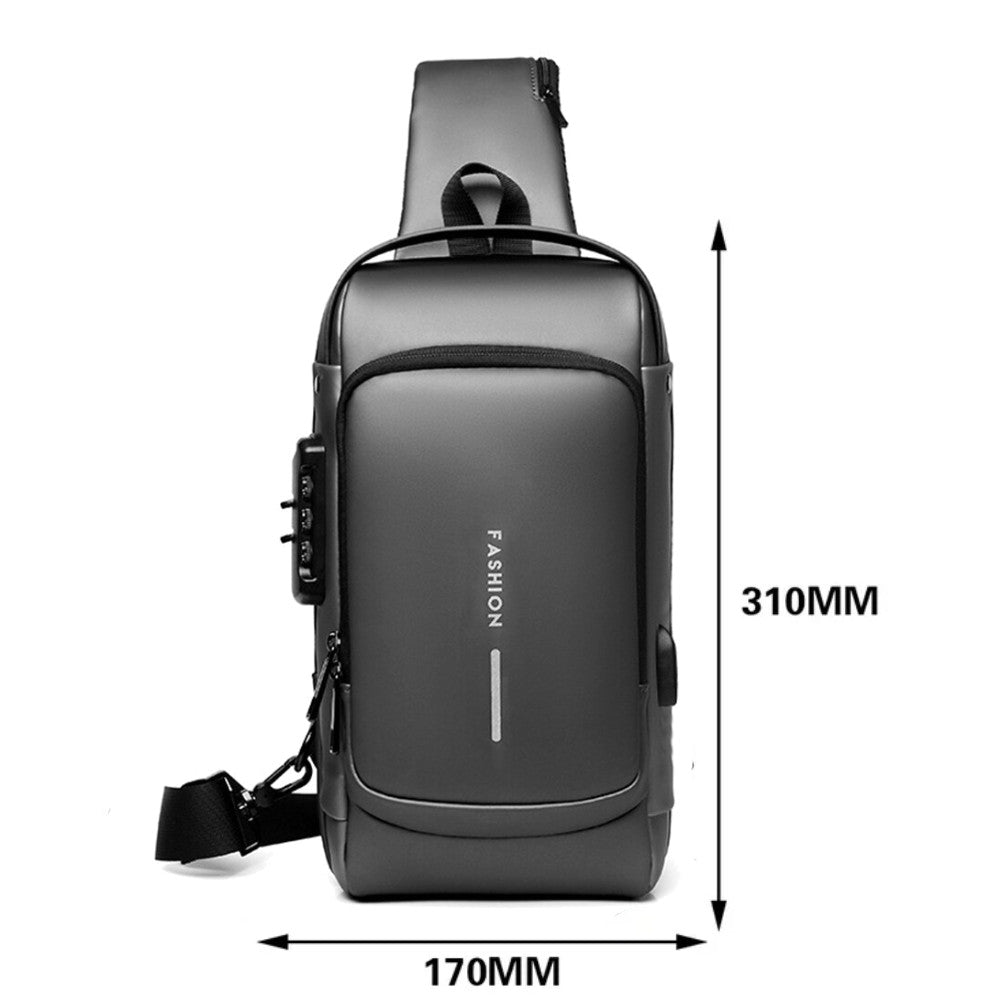 Сумка-рюкзак через плече (31х17см) 6995, з кодовим замком, Чорна / Водонепроникна чоловіча сумка