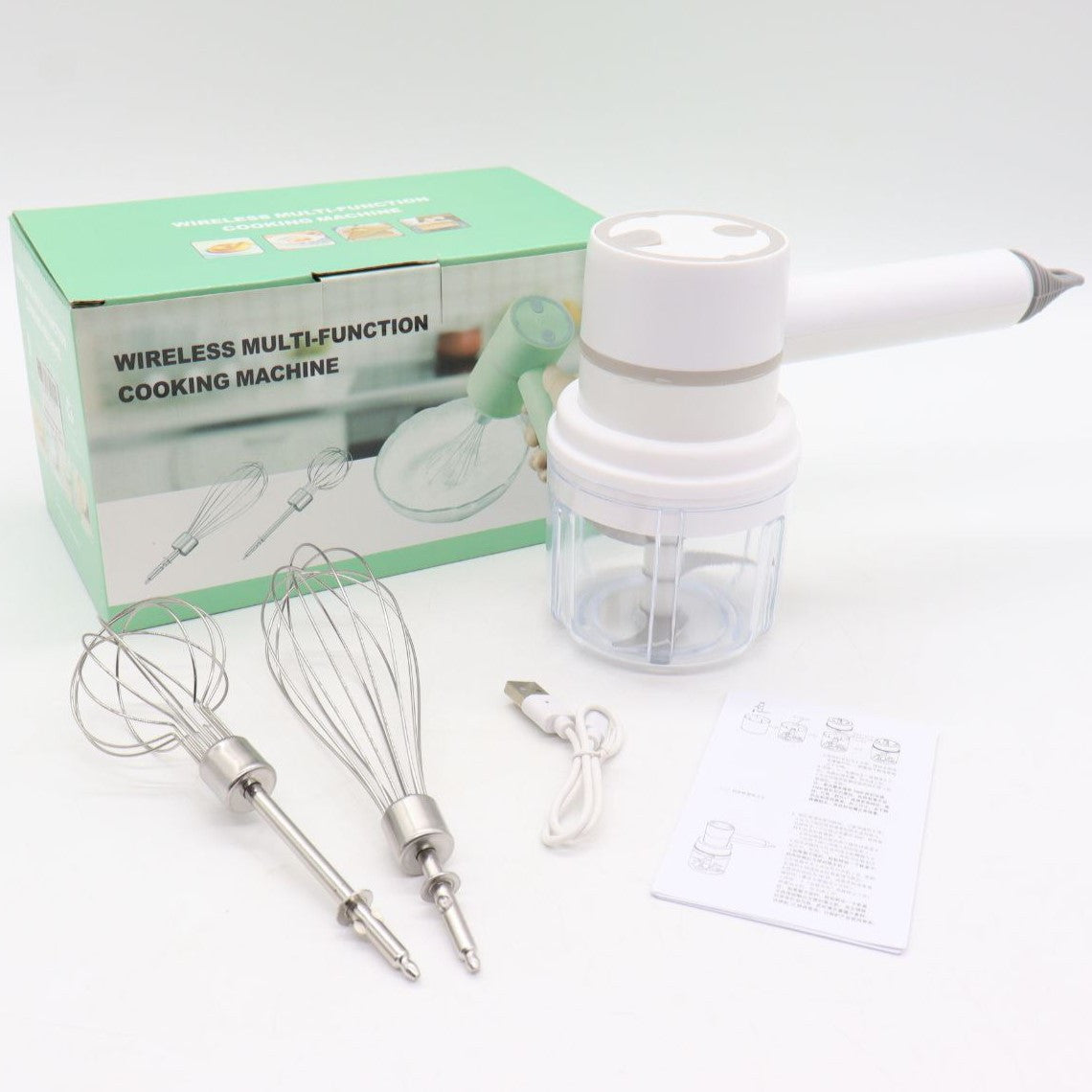 Акумуляторний міксер з 2 насадками Portable mixer, від USB, Білий / Ручний міксер / Бездротовий міксер