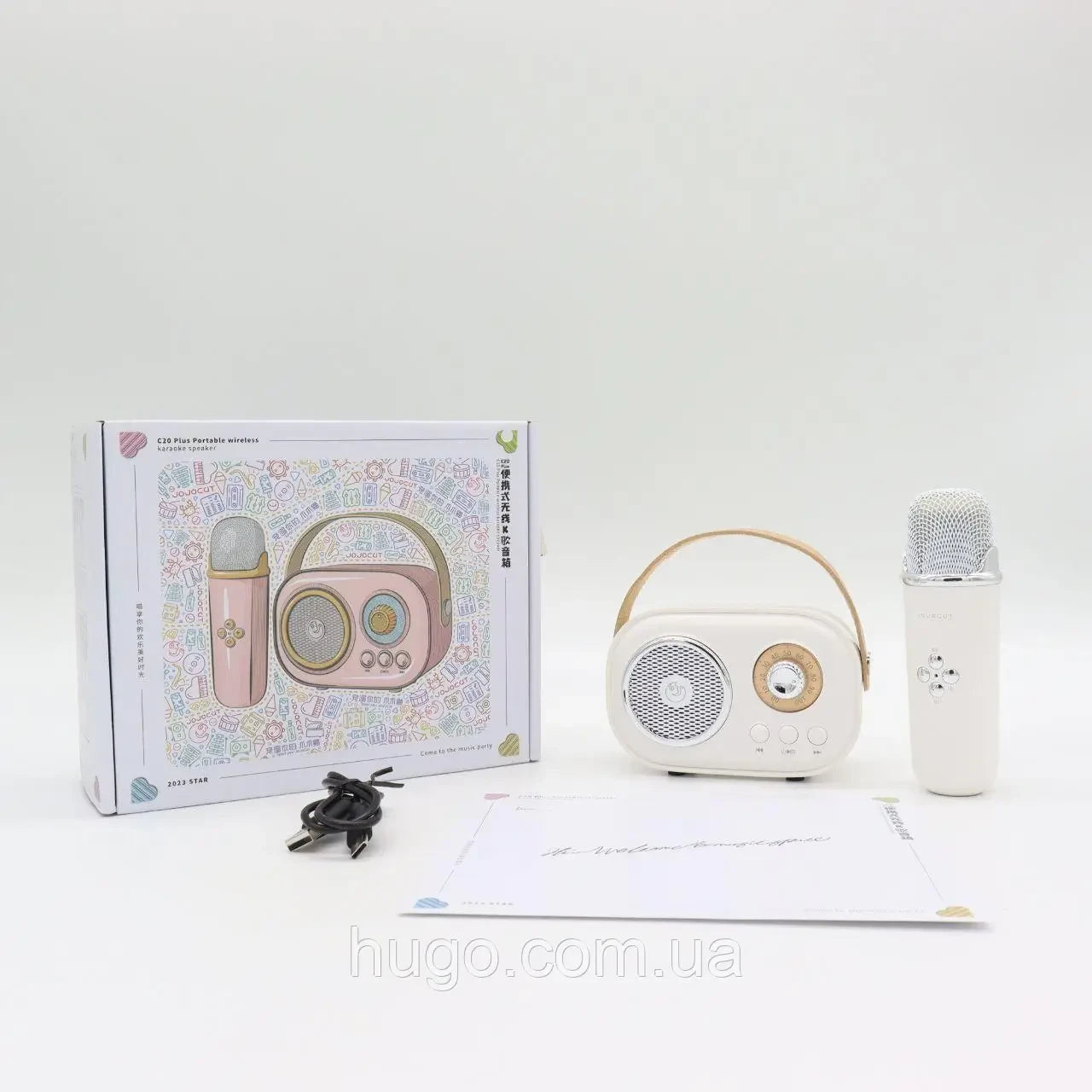 Портативна Bluetooth колонка для караоке з мікрофоном на акумуляторі, Біла / Акустична система для караоке