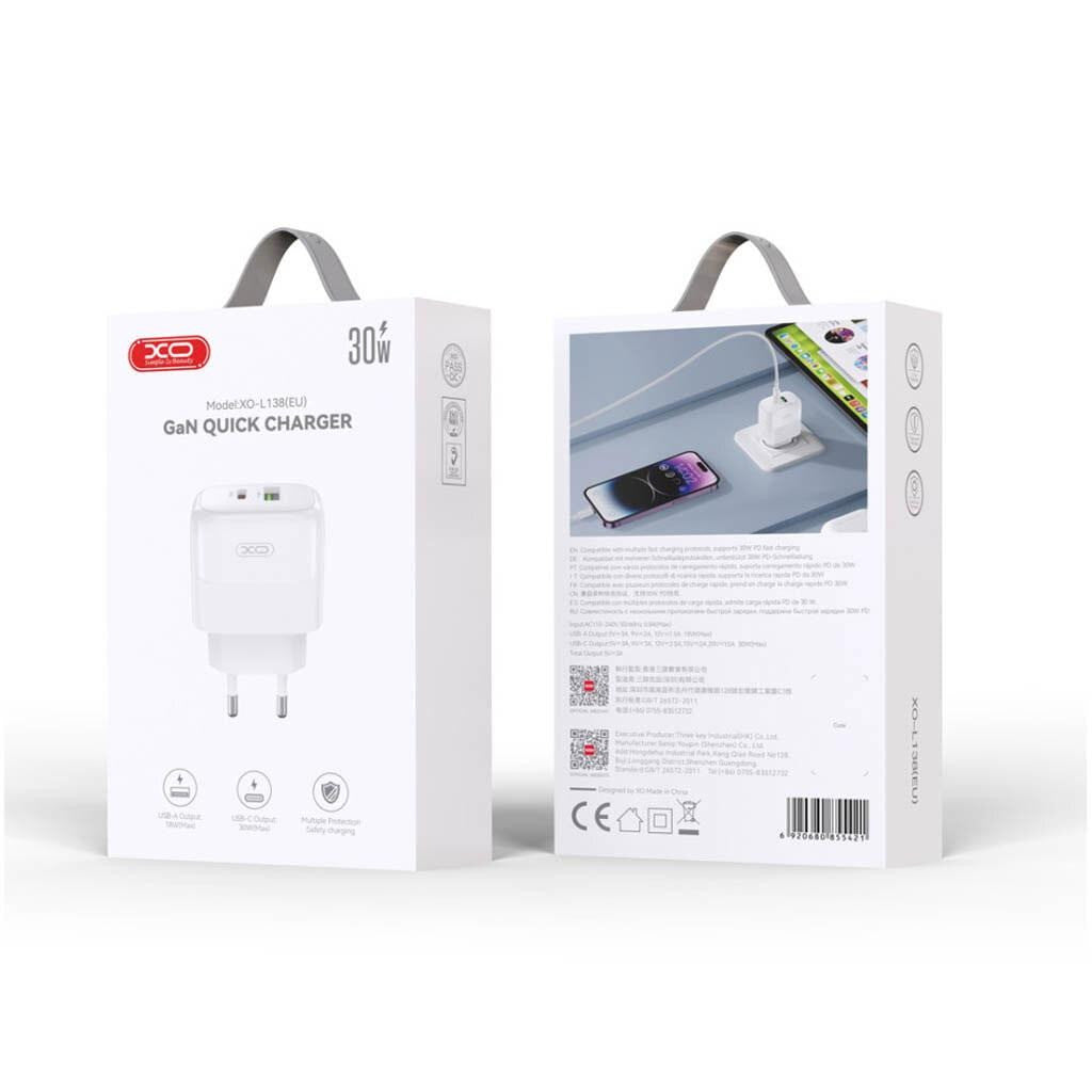 Зарядний пристрій 30W XO L138 (USB + Type-C) / Швидка зарядка для телефону