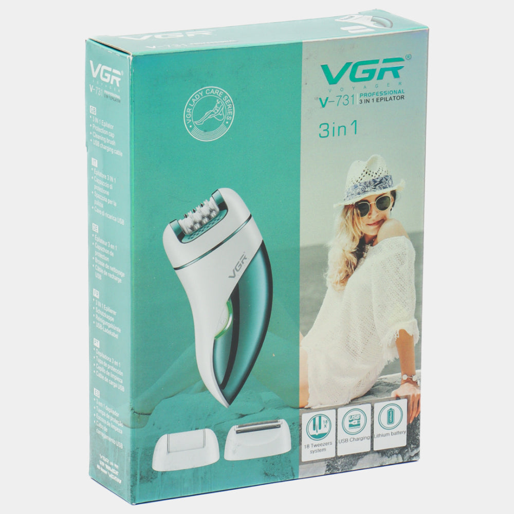 Епілятор жіночий акумуляторний 3в1 з USB, VGR V-731 / Бездротовий електроепілятор / Депілятор для тіла та ніг