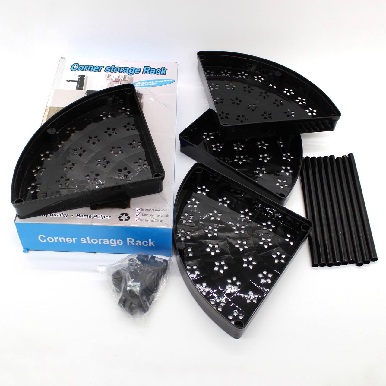 Кутовий стелаж для ванної 85х26х26см, 4 яруси, Чорний / Підлогова полиця для ванної / Кутова полиця у ванну