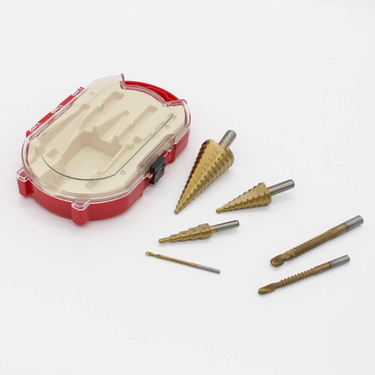 Набір фрезерних та ступінчастих свердлів 6 шт / Свердла по металу з титановим покриттям / Набір ступінчастих свердл