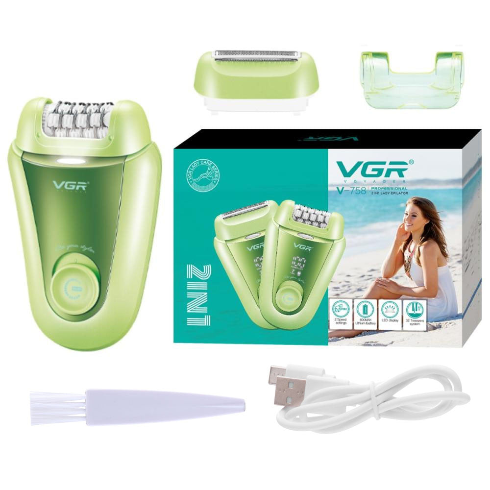 Акумуляторний епілятор, 2 насадки, з USB, V-758 / Електроепілятор / Електробритва жіноча / Депілятор для ніг