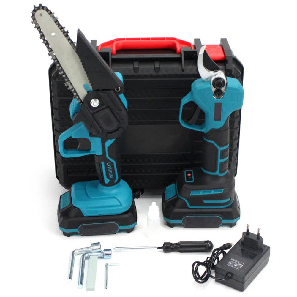 Універсальний комплект 2в1: Ланцюгова пила + Секатор акумуляторний, 2 АКБ 48V, в кейсі / Акумуляторна міні пила / Садовий секатор
