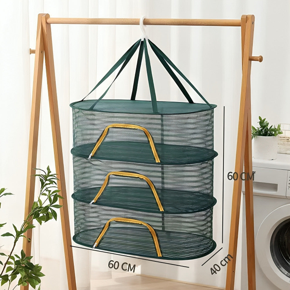 Складна сітка для сушіння риби 60х40х60см, 3 яруси / Сітка сушка для фруктів / Підвісна сушарка для грибів