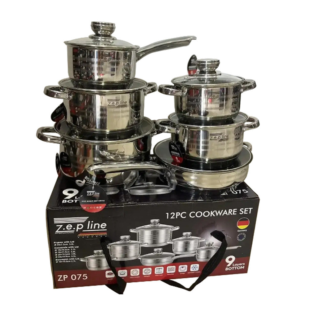Набір посуду з нержавіючої сталі 12 предметів (6,9л 3,9л 3,4л 2,9л 2,1л) ZP-075 / Кухонний набір каструль