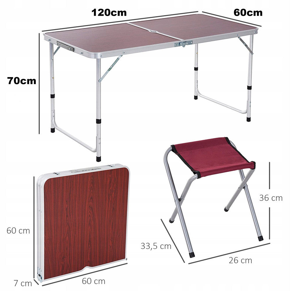 Складний стіл для пікніка 4 стільця, 120х70х60см, Коричневий / Туристичний стіл розкладний / Стіл для кемпінгу