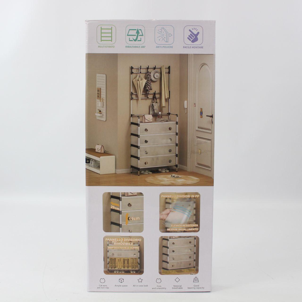 Вішалка підлогова з полицею для взуття, 180х62х28см, Dx6205hb, Чорний з білим / Стійка для одягу / Гардеробна вішалка