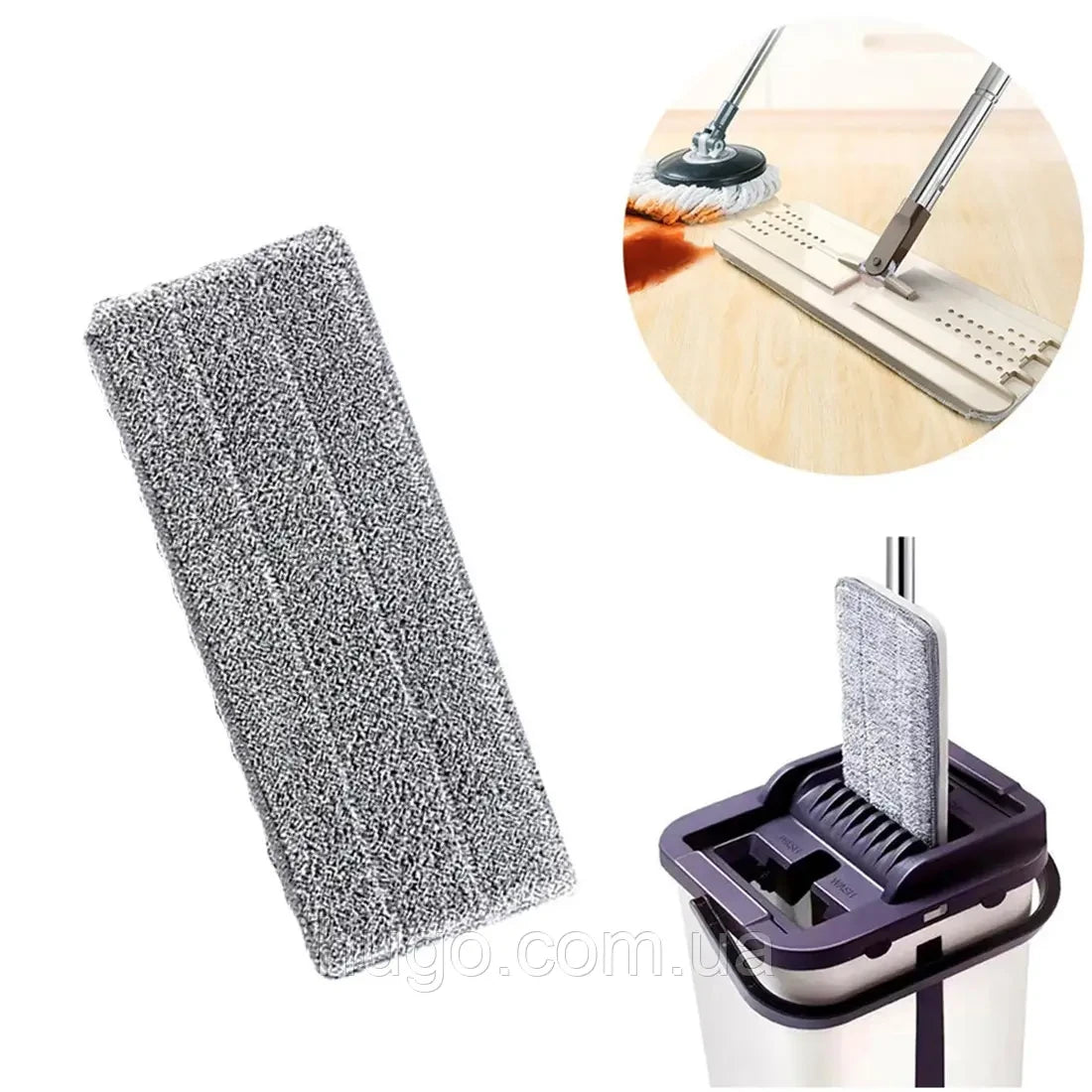 Швабра з відром 11л з автоматичним віджимом + 2 насадки, Cleaning Mop, Сіра / Швабра ледарка для прибирання будинку