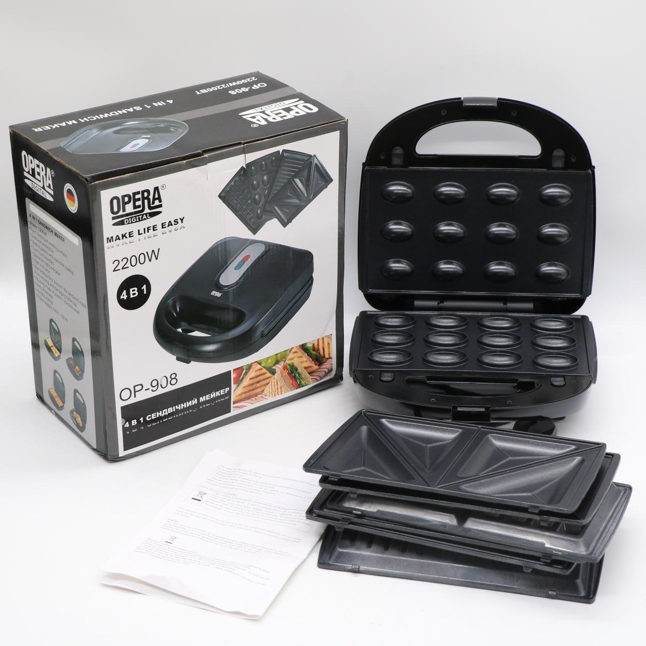 Сендвічниця 4в1 зі змінними формами, 2200Вт, OP-908 / Мультимейкер / Бутербродниця / Гриль електричний