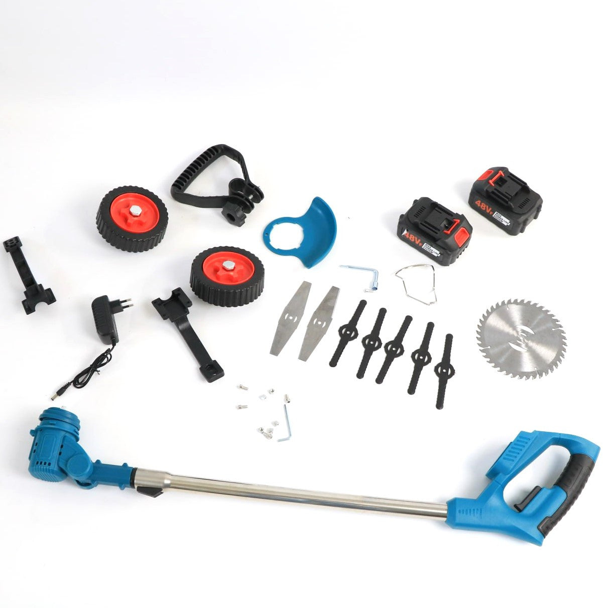 Тример для трави з колесами + 2 акумулятори 48V / Акумуляторна газонокосарка для саду / Косарка для трави