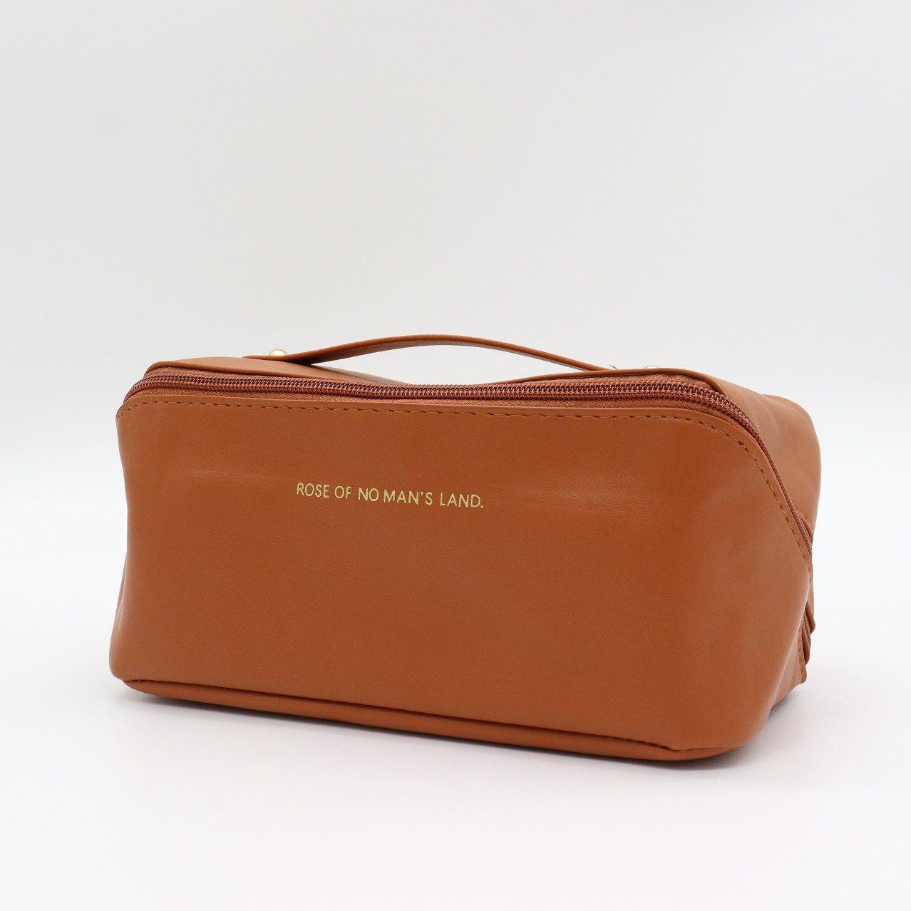 Косметичка з повним доступом з екошкіри (23,5х13х13 см), Коричневий / Дорожня жіноча сумка-косметичка