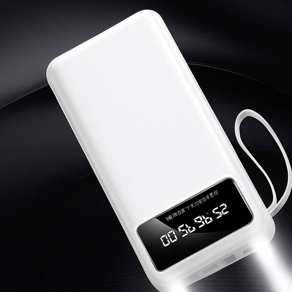 Повербанк 30000мАч з ліхтариком + 4 кабелі, Білий / Powerbank / Павербанк / Зовнішній акумулятор / УМБ