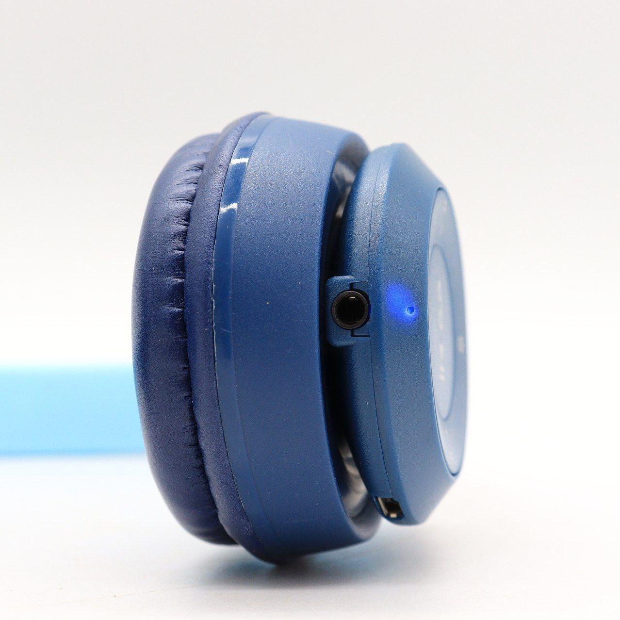 Бездротові Bluetooth навушники з котячими вушками та підсвічуванням Cat Miu Star P47 Сині / Дитячі навушники