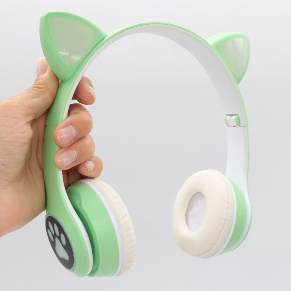 Бездротові навушники Котячі вушка VZV-23M, Зелені / Дитячі навушники з підсвічуванням та мікрофоном