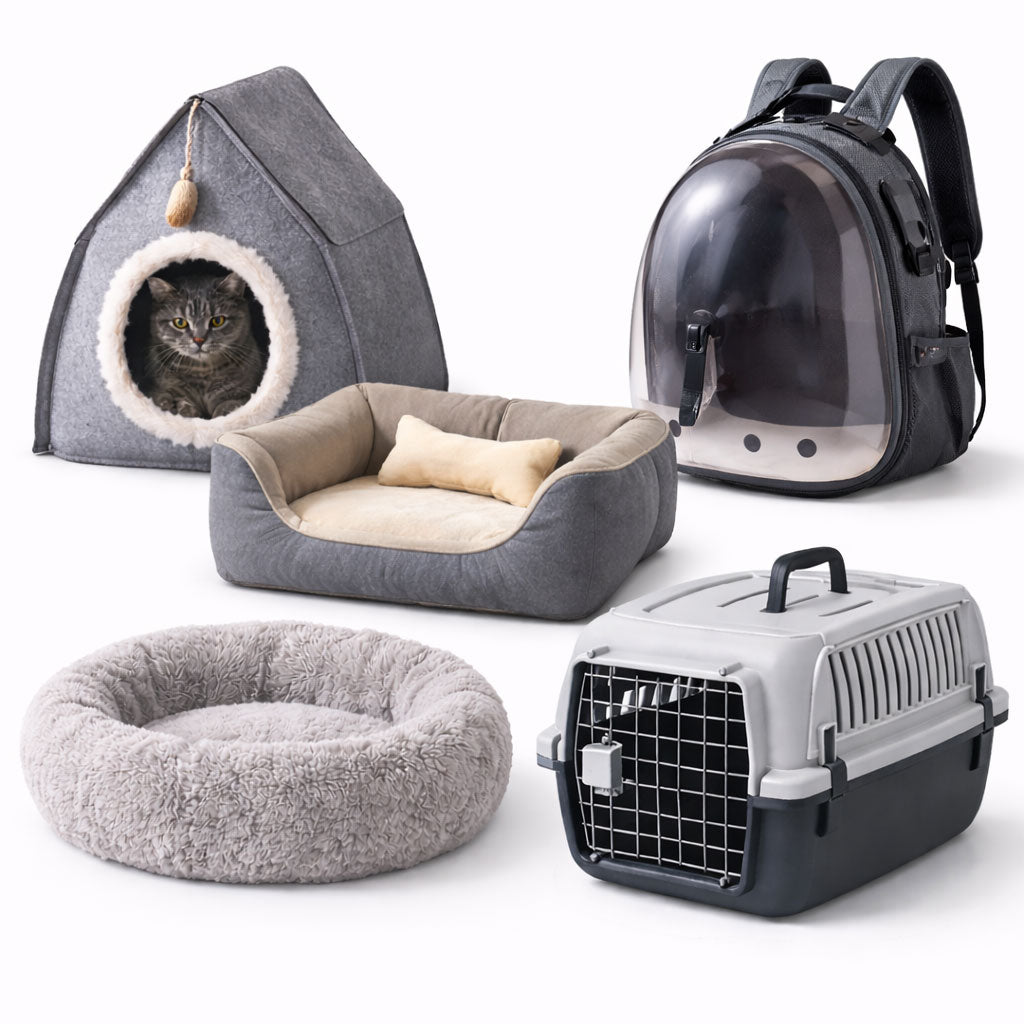 Будиночки, лежанки та переноски