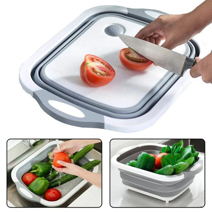 Складна дошка для обробки, з мискою 3 в 1 Chopping Board, Біло-сіра / Дошка кухонна з клапаном для зливу