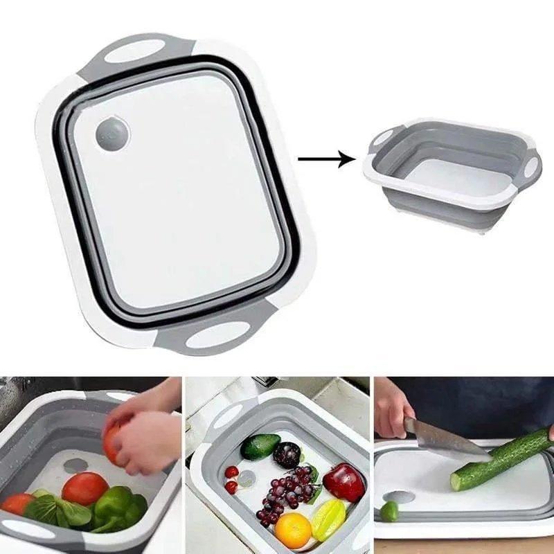 Складна дошка для обробки, з мискою 3 в 1 Chopping Board, Біло-сіра / Дошка кухонна з клапаном для зливу