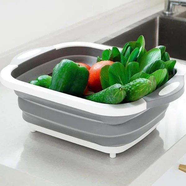 Складна дошка для обробки, з мискою 3 в 1 Chopping Board, Біло-сіра / Дошка кухонна з клапаном для зливу