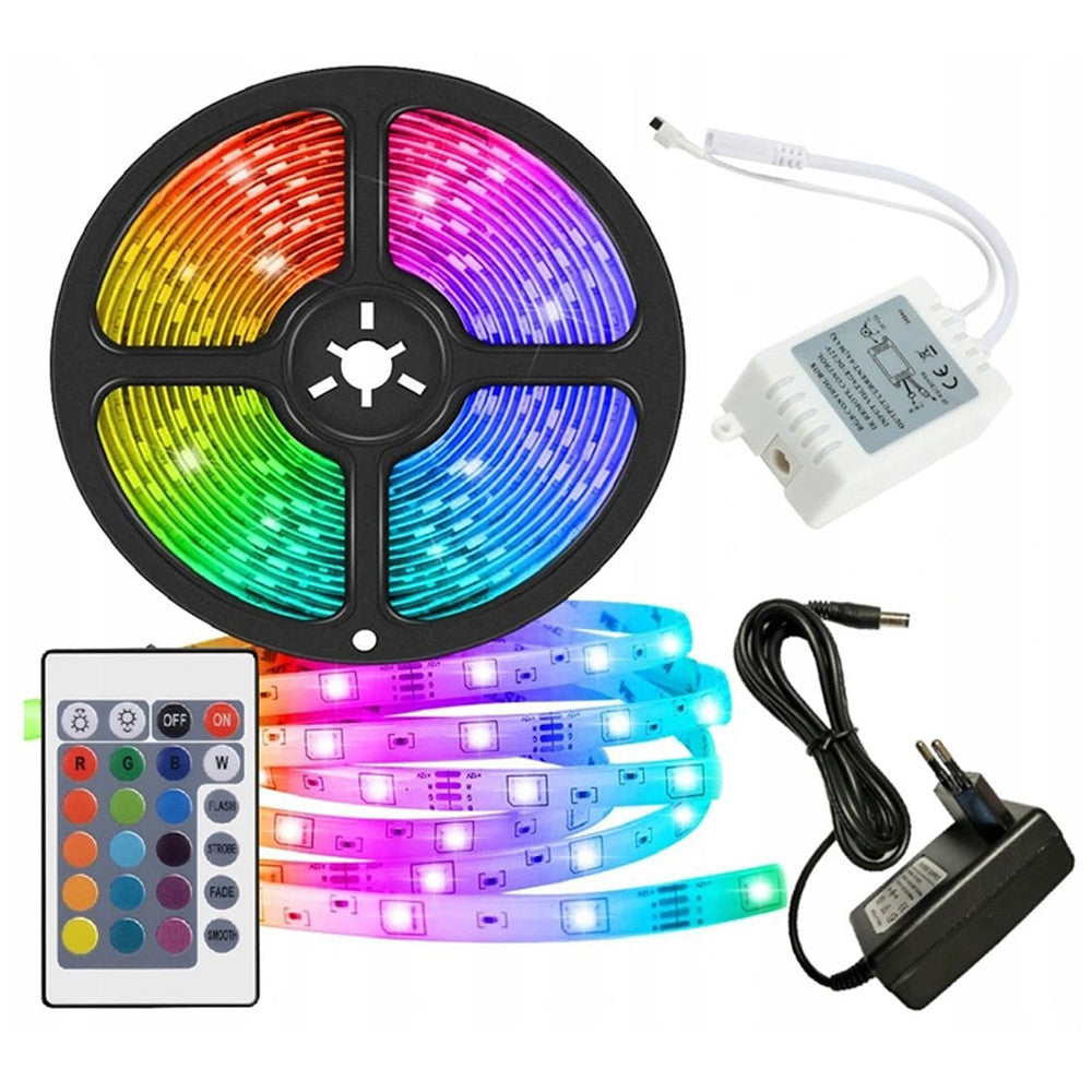 Набір 2 шт Світлодіодна LED стрічка 5м, 12V, RGB 3528, пульт та блок / Неонова стрічка / Підсвічування в кімнату