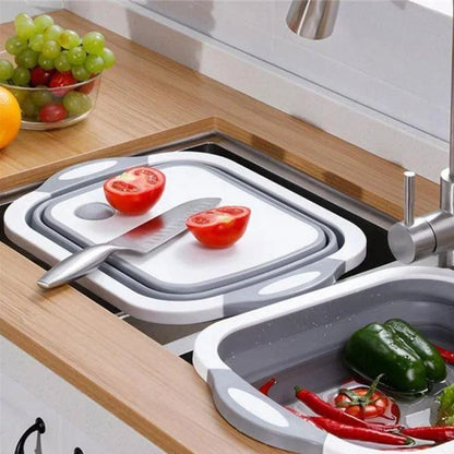 Складна дошка для обробки, з мискою 3 в 1 Chopping Board, Біло-сіра / Дошка кухонна з клапаном для зливу
