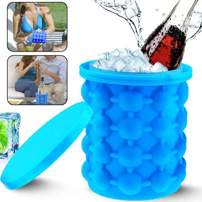 Силіконова форма для льоду Ice Cube Maker Genie, Блакитний / Відро для заморожування льоду з кришкою