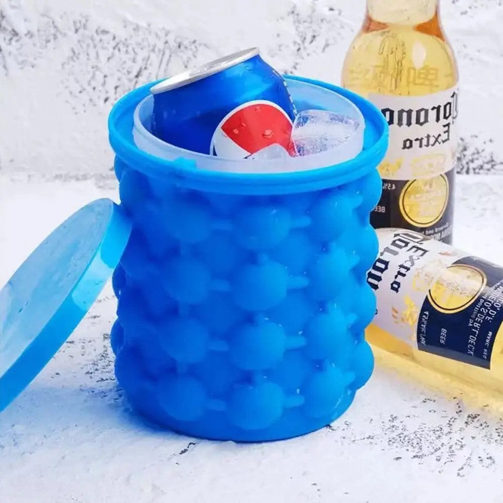 Силіконова форма для льоду Ice Cube Maker Genie, Блакитний / Відро для заморожування льоду з кришкою