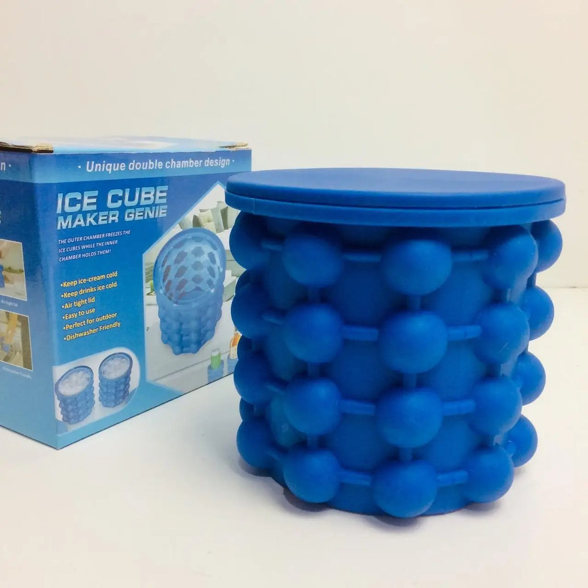 Силіконова форма для льоду Ice Cube Maker Genie, Блакитний / Відро для заморожування льоду з кришкою