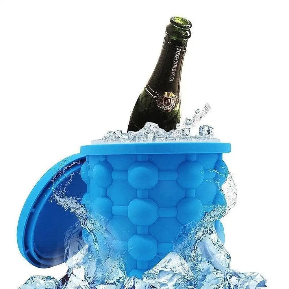Силіконова форма для льоду Ice Cube Maker Genie, Блакитний / Відро для заморожування льоду з кришкою