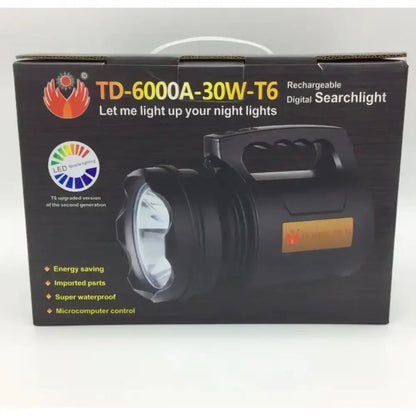Ліхтар-прожектор акумуляторний 30 Вт, TD-6000A-30W-T6, Чорний / Ручний ліхтарик з ремінцями для перенесення