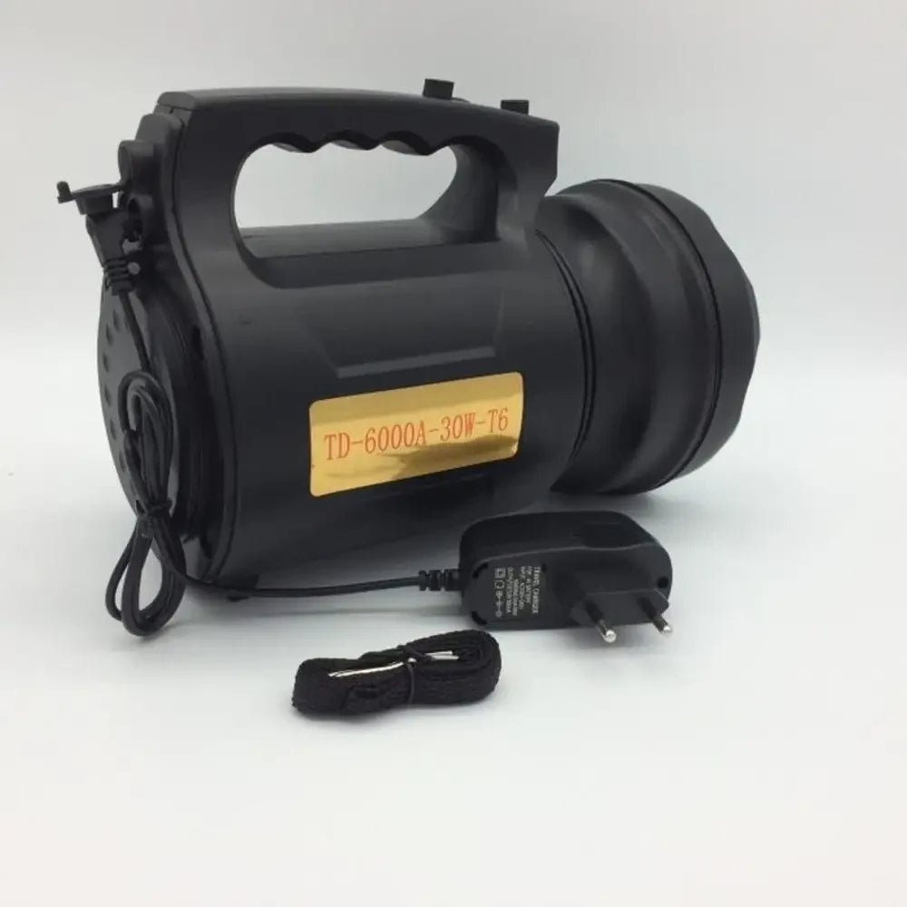 Ліхтар-прожектор акумуляторний 30 Вт, TD-6000A-30W-T6, Чорний / Ручний ліхтарик з ремінцями для перенесення