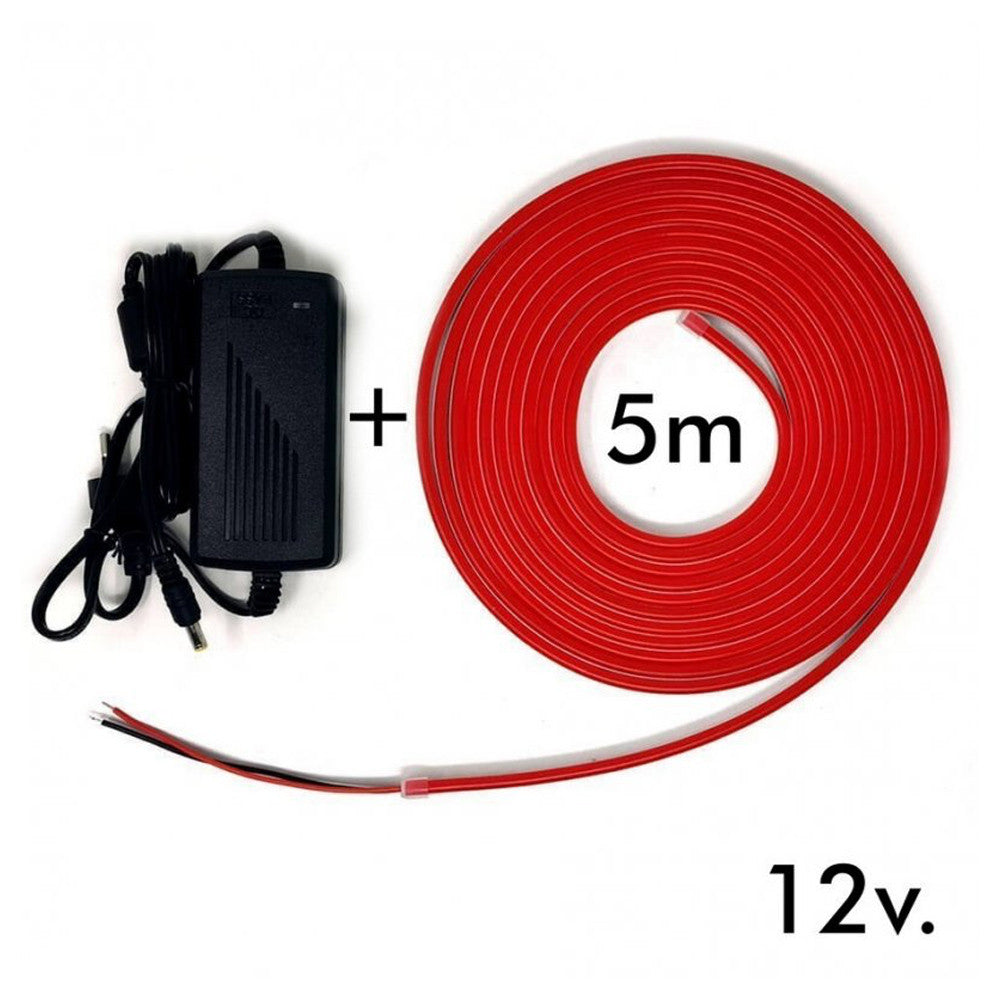 Силіконова стрічка LED 5 м, NEON 12V-220V, Червоний / Гнучка неонова стрічка / Світлодіодна стрічка
